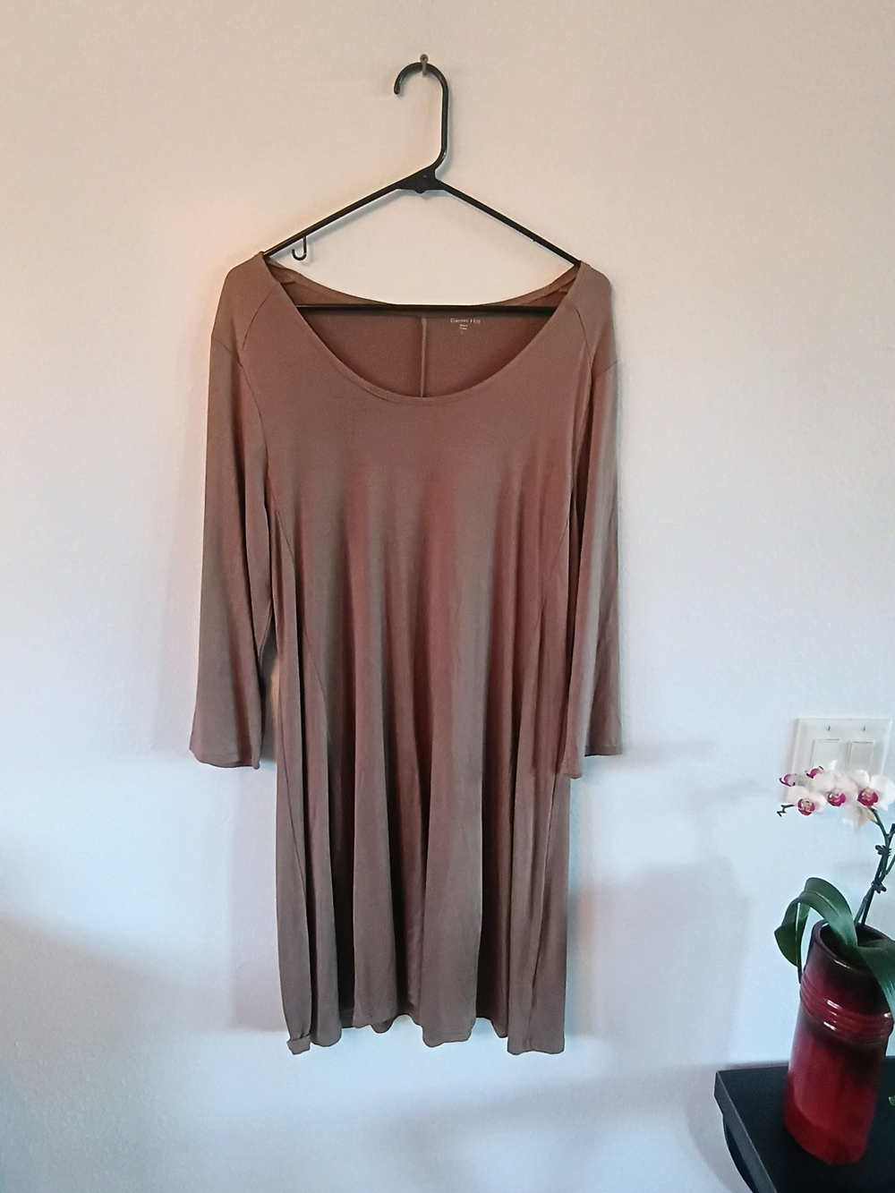 Garnet Hill Large Taupe Swing Dress Minimalist Soft Knit Lounge Chic